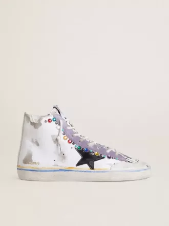 Francy Penstar LAB para mujer con estrella de cuero negro y tachuelas multicolor