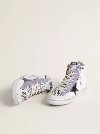 Francy Penstar LAB para mujer con estrella de cuero negro y tachuelas multicolor