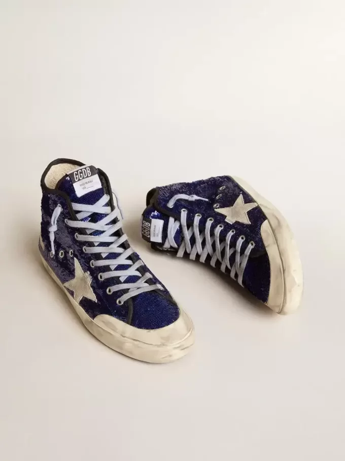 Francy Penstar para hombre en lentejuelas azules con estrella de ante gris hielo Francy Penstar para hombre en lentejuelas azules con estrella de ante gris hielo