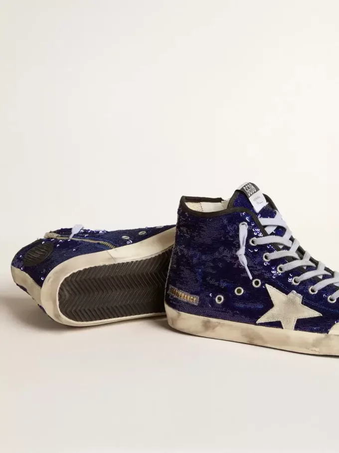 Francy Penstar para hombre en lentejuelas azules con estrella de ante gris hielo Francy Penstar para hombre en lentejuelas azules con estrella de ante gris hielo