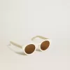 Gafas de sol Panthos de estilo cuadrado con montura beige y detalles dorados