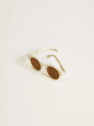 Gafas de sol Panthos de estilo cuadrado con montura beige y detalles dorados