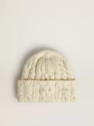 Gorro de lana blanco con bordado Gorro de lana blanco con bordado