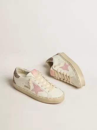 Hi Star en piel blanca con estrella de ante rosa y lengüeta del talón con purpurina rosa