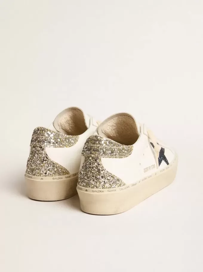 Hi Star para mujer con estrella azul brillante y lengüeta del talón con brillo platino Hi Star para mujer con estrella azul brillante y lengüeta del talón con brillo platino
