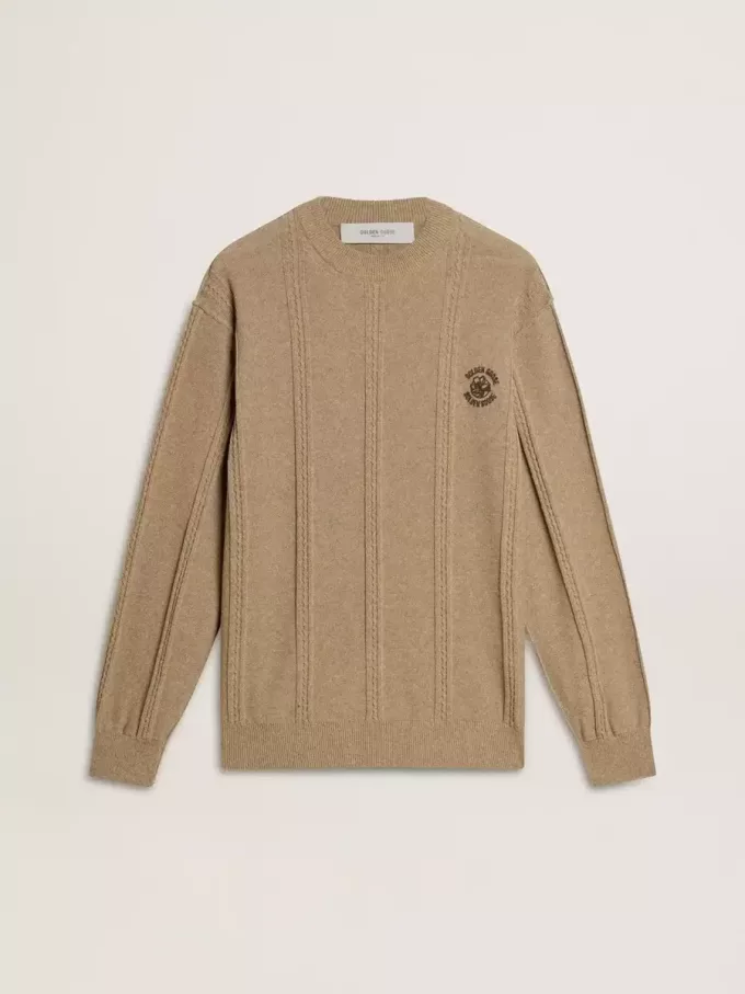 Jersey beige para hombre con logotipo bordado Jersey beige para hombre con logotipo bordado