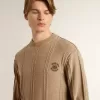 Jersey beige para hombre con logotipo bordado Jersey beige para hombre con logotipo bordado