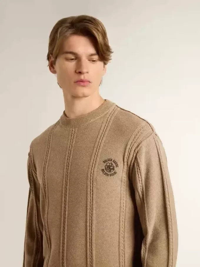 Jersey beige para hombre con logotipo bordado Jersey beige para hombre con logotipo bordado