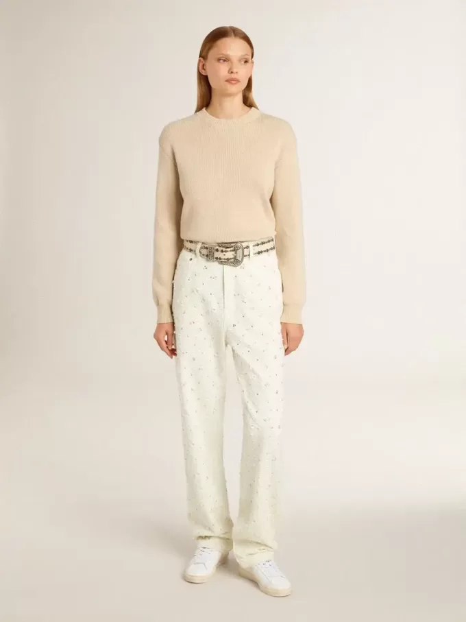 Jersey beige para mujer con las letras «Golden» en la espalda Jersey beige para mujer con las letras «Golden» en la espalda