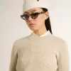 Jersey corto de cuello redondo en lana beige con cristales por toda la superficie Jersey corto de cuello redondo en lana beige con cristales por toda la superficie