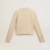 Jersey corto de cuello redondo en lana beige con cristales por toda la superficie Jersey corto de cuello redondo en lana beige con cristales por toda la superficie