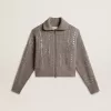 Jersey corto de mujer en lana gris jaspeada con lentejuelas Jersey corto de mujer en lana gris jaspeada con lentejuelas