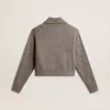 Jersey corto de mujer en lana gris jaspeada con lentejuelas Jersey corto de mujer en lana gris jaspeada con lentejuelas