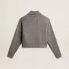 Jersey corto de mujer en lana gris jaspeada con lentejuelas Jersey corto de mujer en lana gris jaspeada con lentejuelas