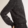 Jersey corto de mujer en mezcla de lana negra con lentejuelas por toda la prenda Jersey corto de mujer en mezcla de lana negra con lentejuelas por toda la prenda