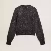 Jersey corto de mujer en mezcla de lana negra con lentejuelas por toda la prenda Jersey corto de mujer en mezcla de lana negra con lentejuelas por toda la prenda