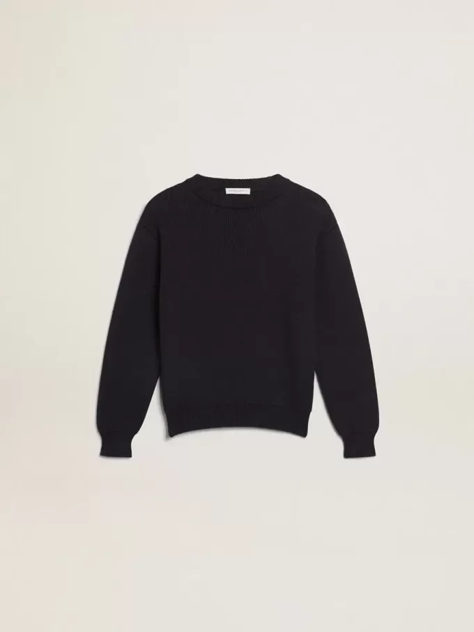 Jersey de cuello redondo en algodón azul oscuro