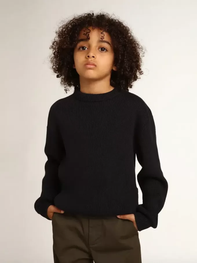 Jersey de cuello redondo en algodón azul oscuro