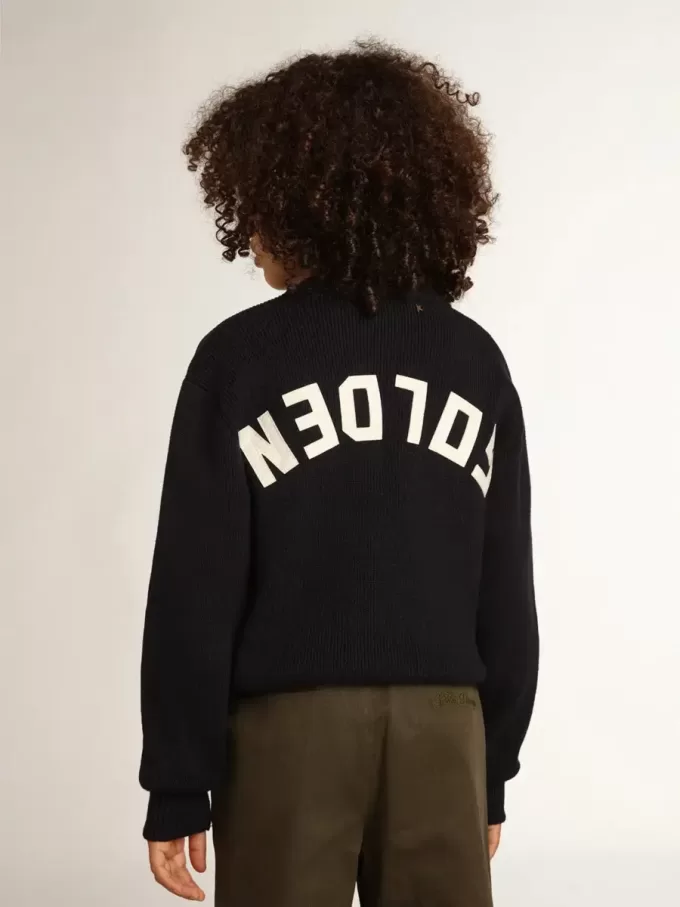 Jersey de cuello redondo en algodón azul oscuro