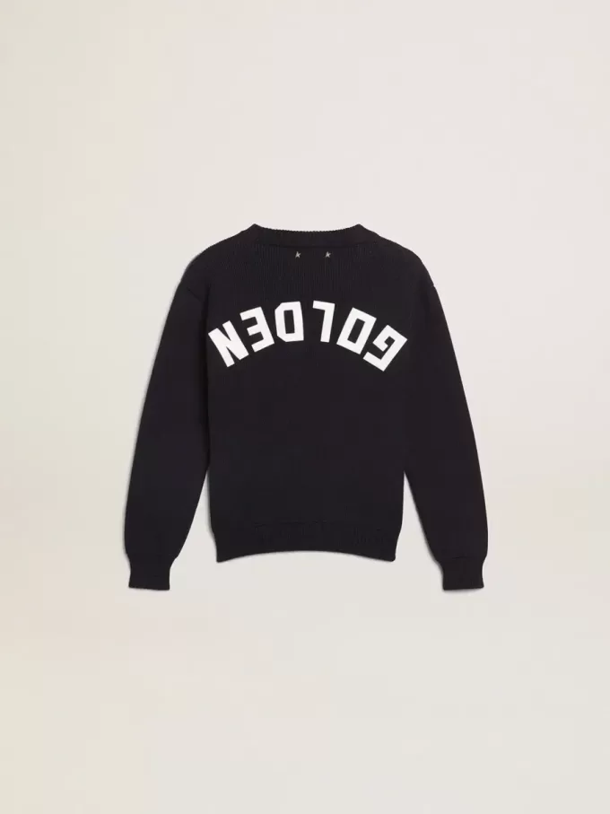 Jersey de cuello redondo en algodón azul oscuro