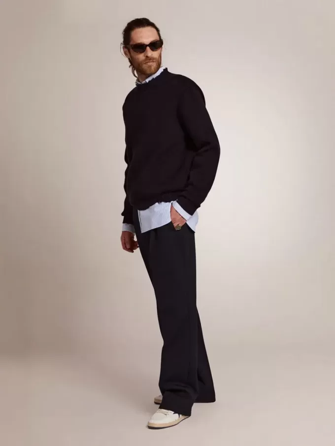 Jersey de cuello redondo para hombre en algodón azul oscuro Jersey de cuello redondo para hombre en algodón azul oscuro