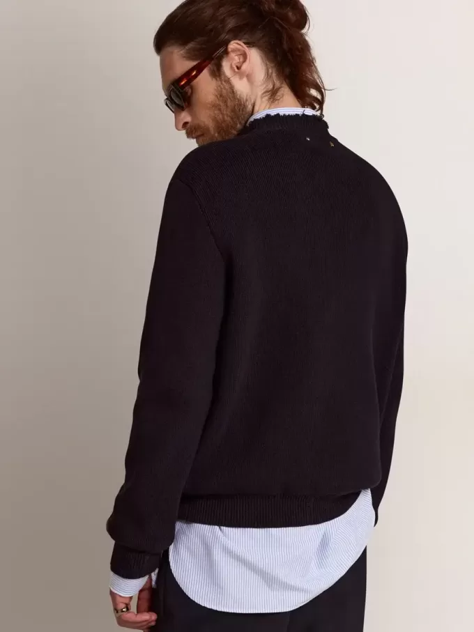 Jersey de cuello redondo para hombre en algodón azul oscuro Jersey de cuello redondo para hombre en algodón azul oscuro