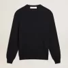 Jersey de cuello redondo para hombre en algodón azul oscuro con logotipo Jersey de cuello redondo para hombre en algodón azul oscuro con logotipo