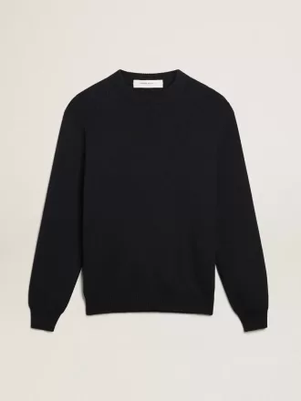 Jersey de cuello redondo para hombre en algodón azul oscuro con logotipo