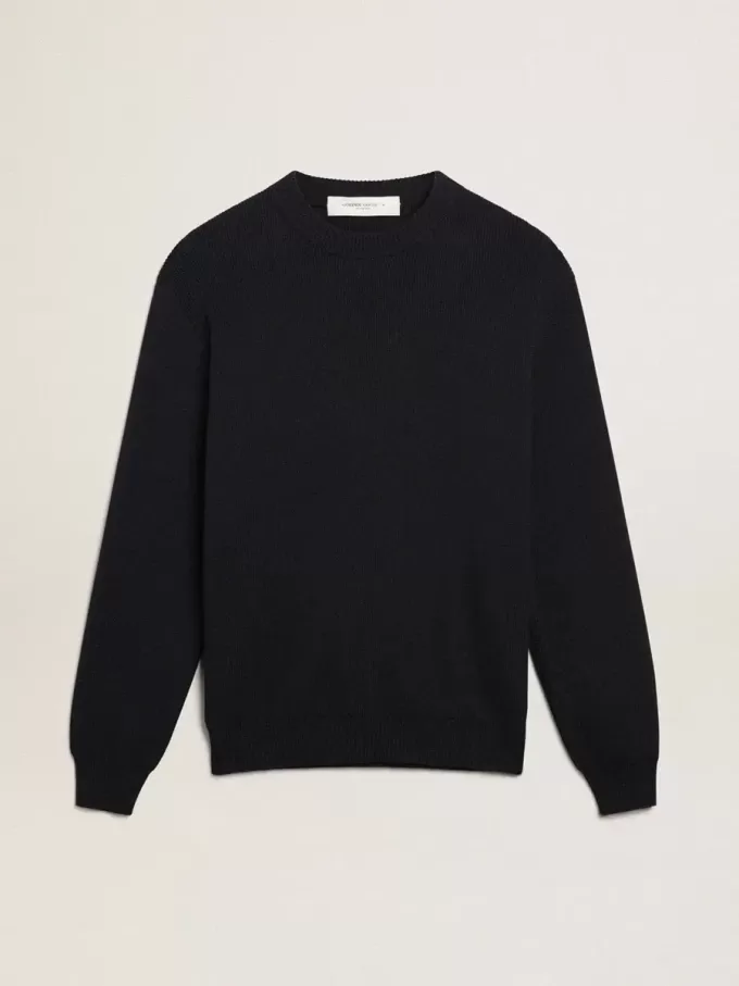 Jersey de cuello redondo para hombre en algodón azul oscuro con logotipo Jersey de cuello redondo para hombre en algodón azul oscuro con logotipo