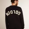 Jersey de cuello redondo para hombre en algodón azul oscuro con logotipo Jersey de cuello redondo para hombre en algodón azul oscuro con logotipo