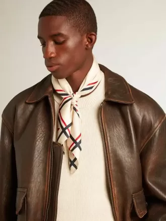 Jersey de cuello redondo para hombre en algodón color Panamá con logotipo en la espalda