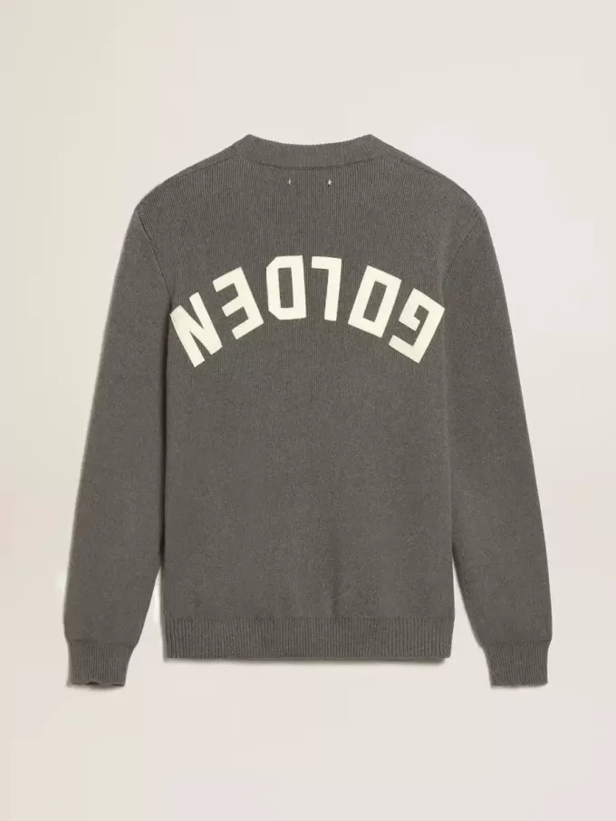 Jersey de cuello redondo para hombre en algodón gris oscuro con logotipo en la espalda Jersey de cuello redondo para hombre en algodón gris oscuro con logotipo en la espalda