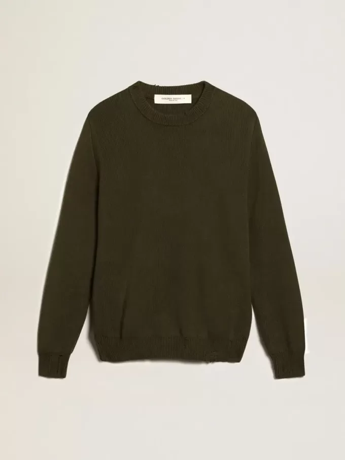 Jersey de cuello redondo para hombre en algodón verde militar Jersey de cuello redondo para hombre en algodón verde militar