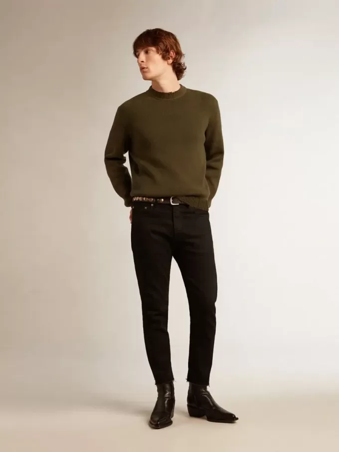 Jersey de cuello redondo para hombre en algodón verde militar Jersey de cuello redondo para hombre en algodón verde militar