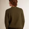 Jersey de cuello redondo para hombre en algodón verde militar Jersey de cuello redondo para hombre en algodón verde militar