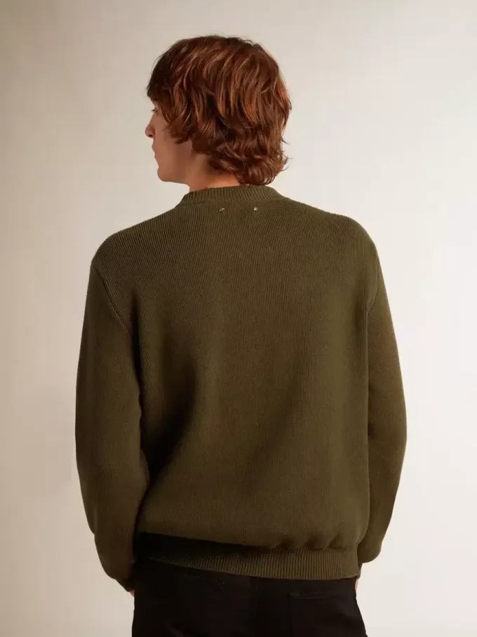 Jersey de cuello redondo para hombre en algodón verde militar Jersey de cuello redondo para hombre en algodón verde militar