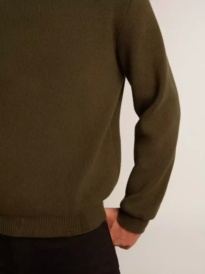 Jersey de cuello redondo para hombre en algodón verde militar Jersey de cuello redondo para hombre en algodón verde militar