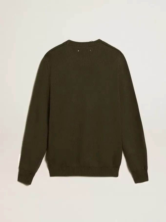 Jersey de cuello redondo para hombre en algodón verde militar Jersey de cuello redondo para hombre en algodón verde militar