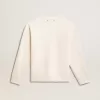 Jersey de cuello redondo para hombre en lana acanalada de color blanco desgastado Jersey de cuello redondo para hombre en lana acanalada de color blanco desgastado