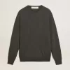 Jersey de cuello redondo para hombre en lana gris oscuro jaspeado Jersey de cuello redondo para hombre en lana gris oscuro jaspeado