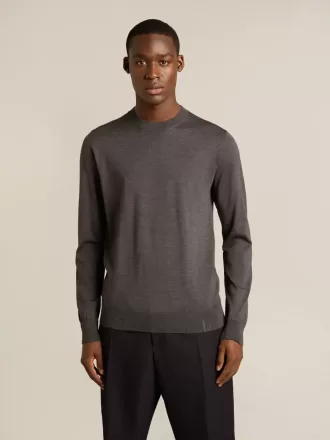 Jersey de cuello redondo para hombre en lana gris oscuro jaspeado