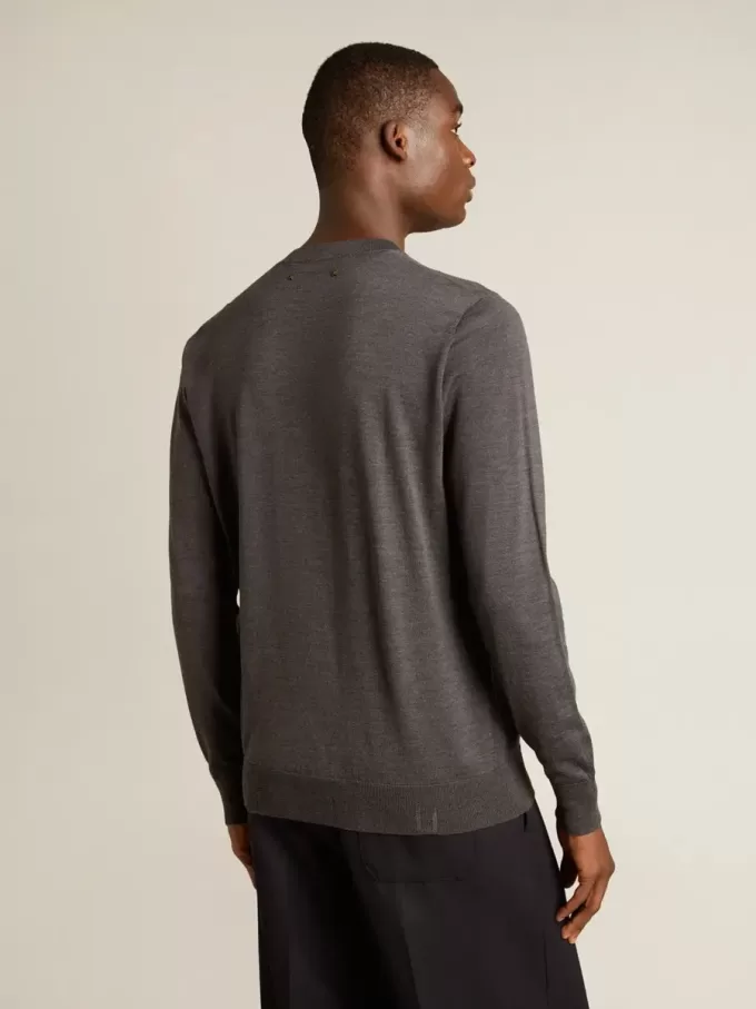 Jersey de cuello redondo para hombre en lana gris oscuro jaspeado Jersey de cuello redondo para hombre en lana gris oscuro jaspeado