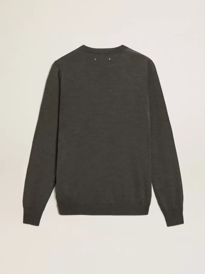 Jersey de cuello redondo para hombre en lana gris oscuro jaspeado Jersey de cuello redondo para hombre en lana gris oscuro jaspeado