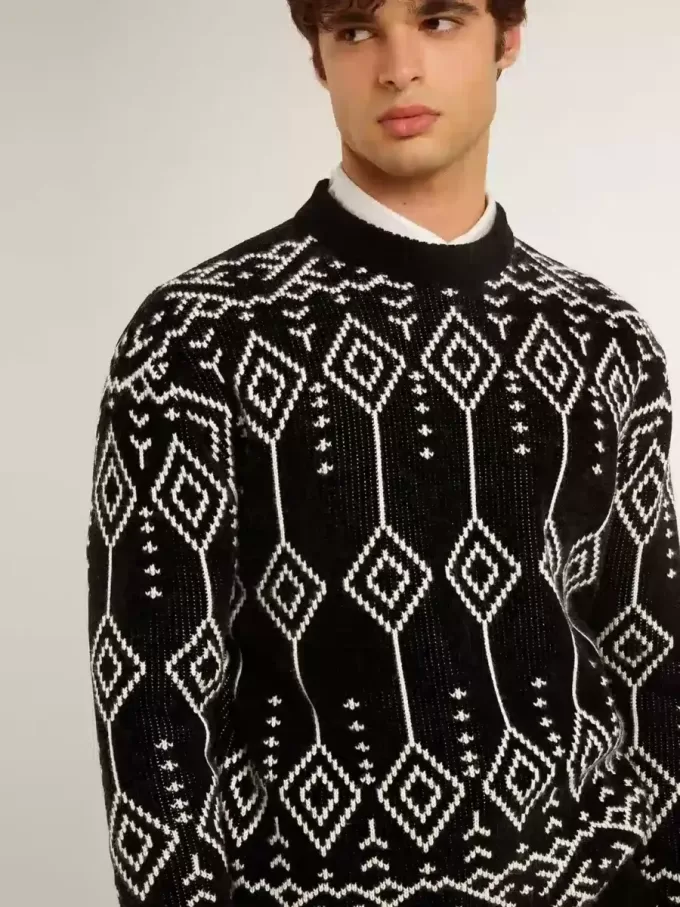 Jersey de cuello redondo para hombre, mezcla de lana, con diseño jacquard argyle