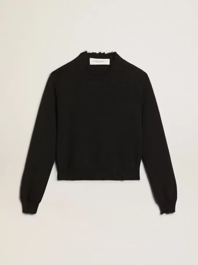Jersey de cuello redondo para mujer en algodón azul oscuro Jersey de cuello redondo para mujer en algodón azul oscuro