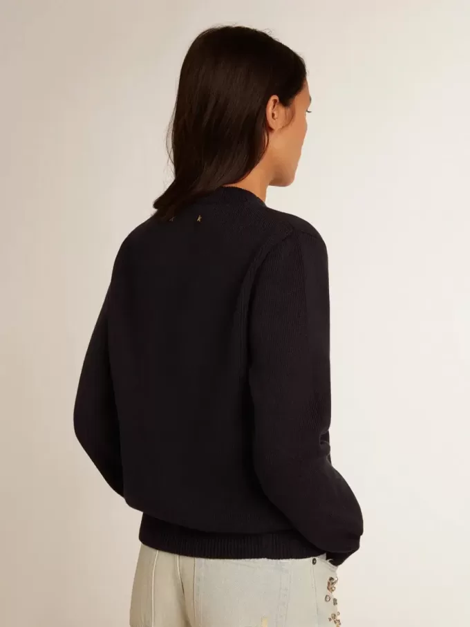 Jersey de cuello redondo para mujer en algodón azul oscuro Jersey de cuello redondo para mujer en algodón azul oscuro