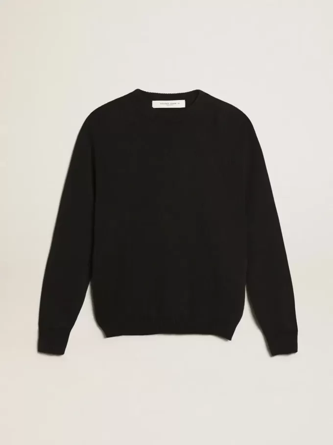 Jersey de cuello redondo para mujer en algodón azul oscuro con logotipo en la espalda Jersey de cuello redondo para mujer en algodón azul oscuro con logotipo en la espalda