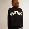 Jersey de cuello redondo para mujer en algodón azul oscuro con logotipo en la espalda Jersey de cuello redondo para mujer en algodón azul oscuro con logotipo en la espalda