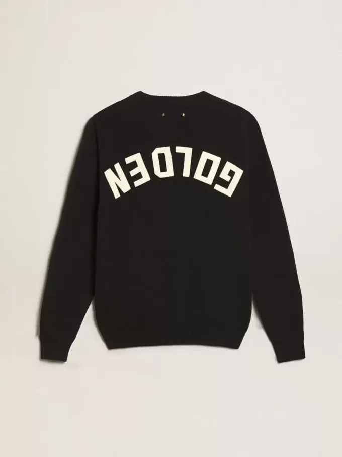 Jersey de cuello redondo para mujer en algodón azul oscuro con logotipo en la espalda Jersey de cuello redondo para mujer en algodón azul oscuro con logotipo en la espalda