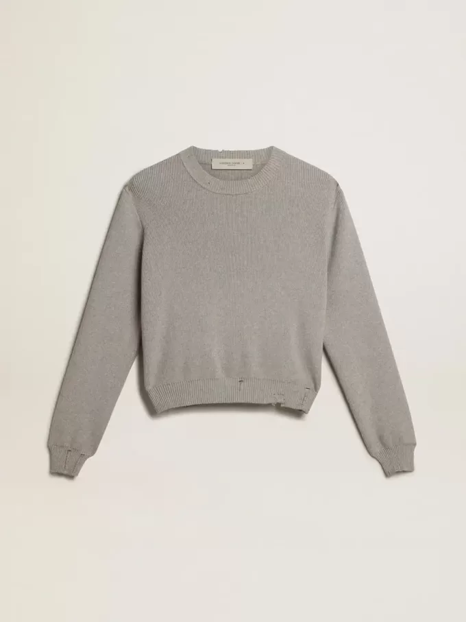 Jersey de cuello redondo para mujer en algodón gris Jersey de cuello redondo para mujer en algodón gris